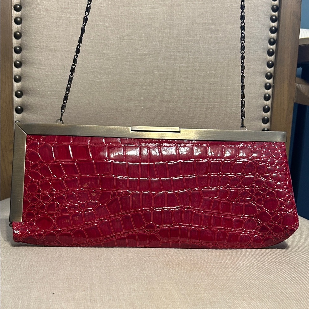 Jessica McClintok Red Crocodile-Embossed Clutch
